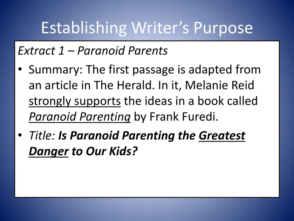 establishing writer s purpose