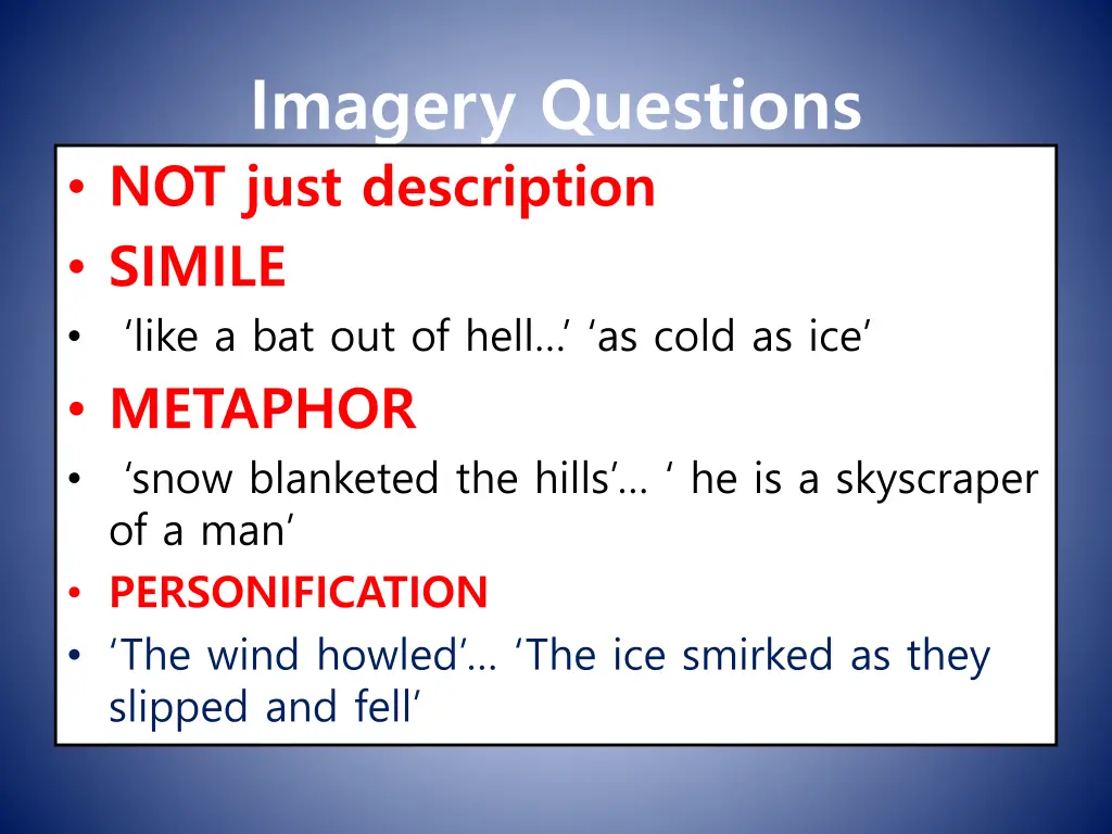 imagery questions not just description simile