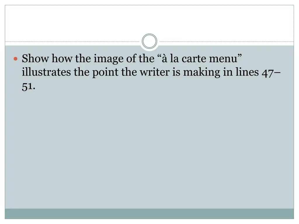 show how the image of the la carte menu