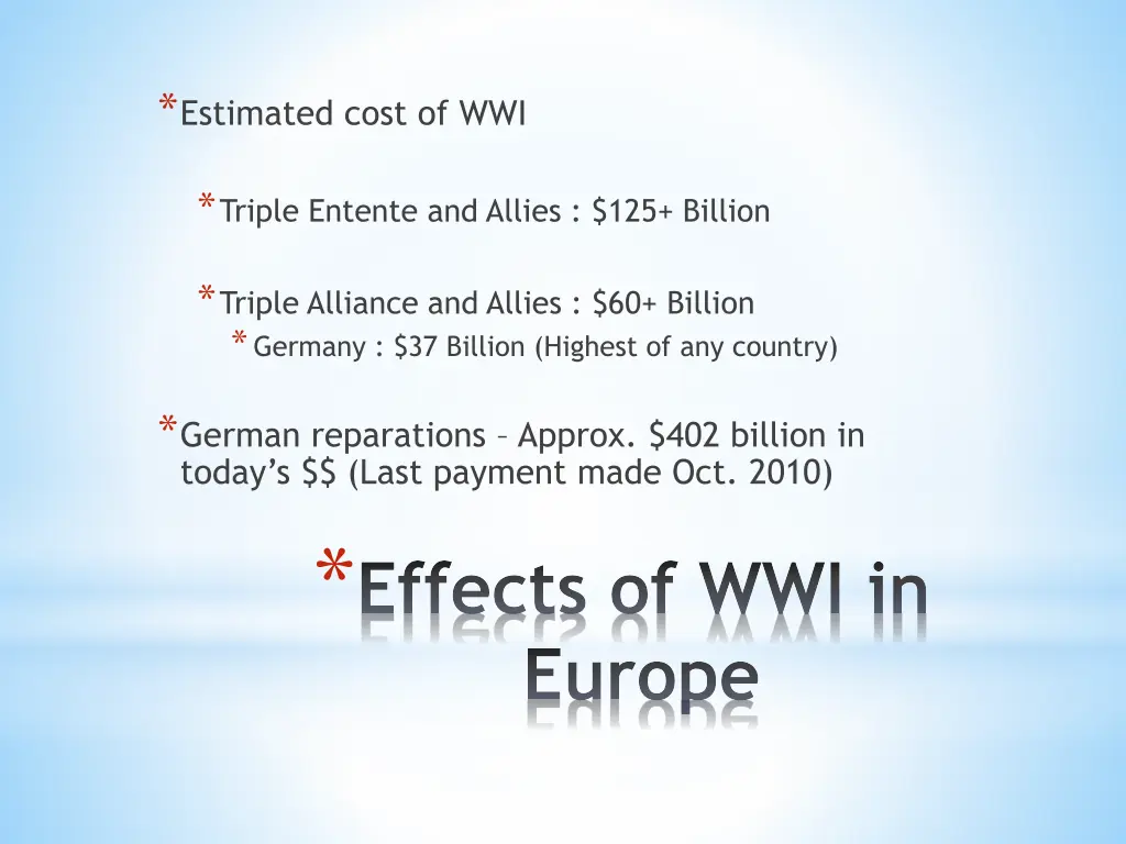 estimated cost of wwi