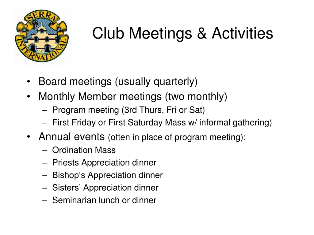 club meetings activities