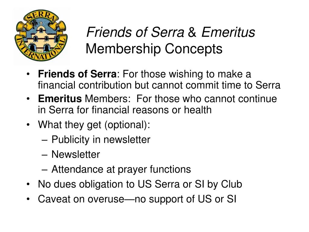 friends of serra emeritus membership concepts