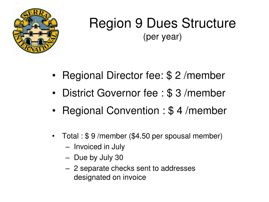 region 9 dues structure per year