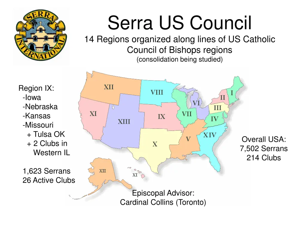 serra us council 14 regions organized along lines