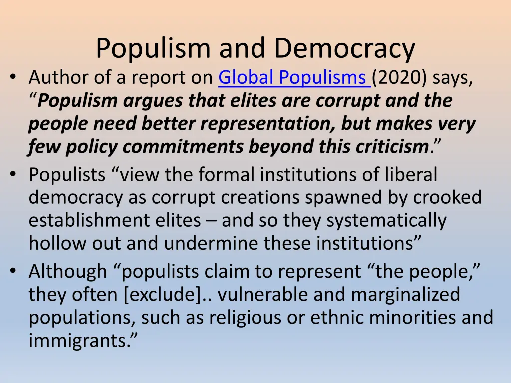 populism and democracy author of a report