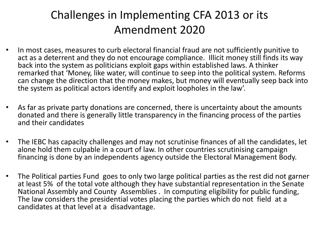 challenges in implementing cfa 2013 1