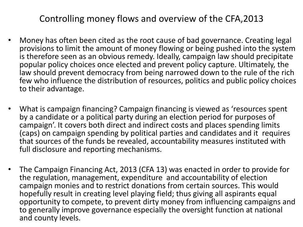 controlling money flows and overview