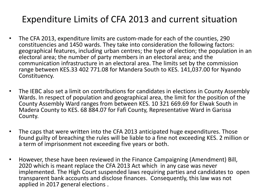 expenditure limits of cfa 2013 and current