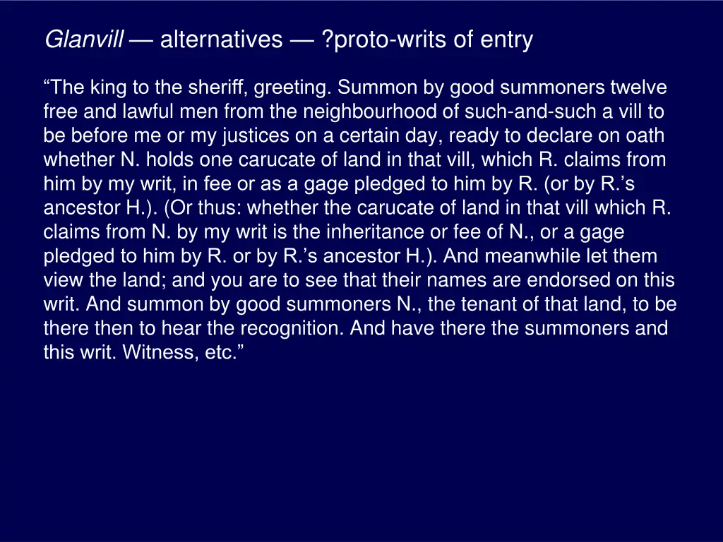 glanvill alternatives proto writs of entry