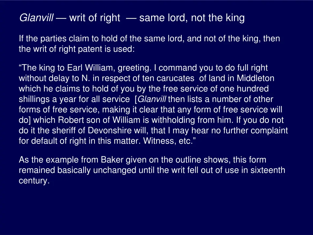 glanvill writ of right same lord not the king