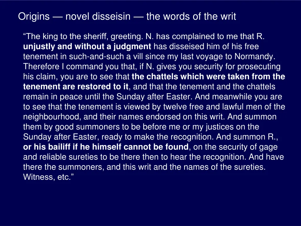 origins novel disseisin the words of the writ