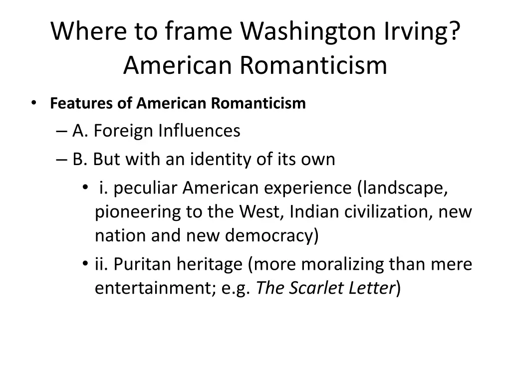 where to frame washington irving american