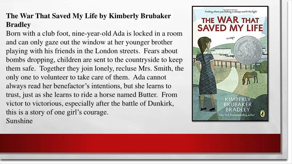 the war that saved my life by kimberly brubaker