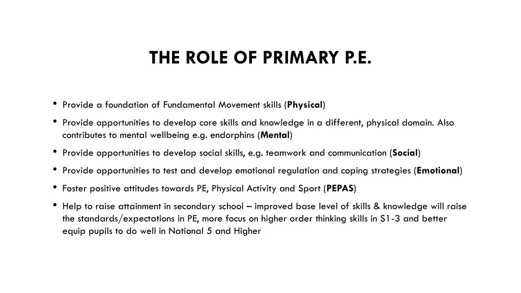 the role of primary p e