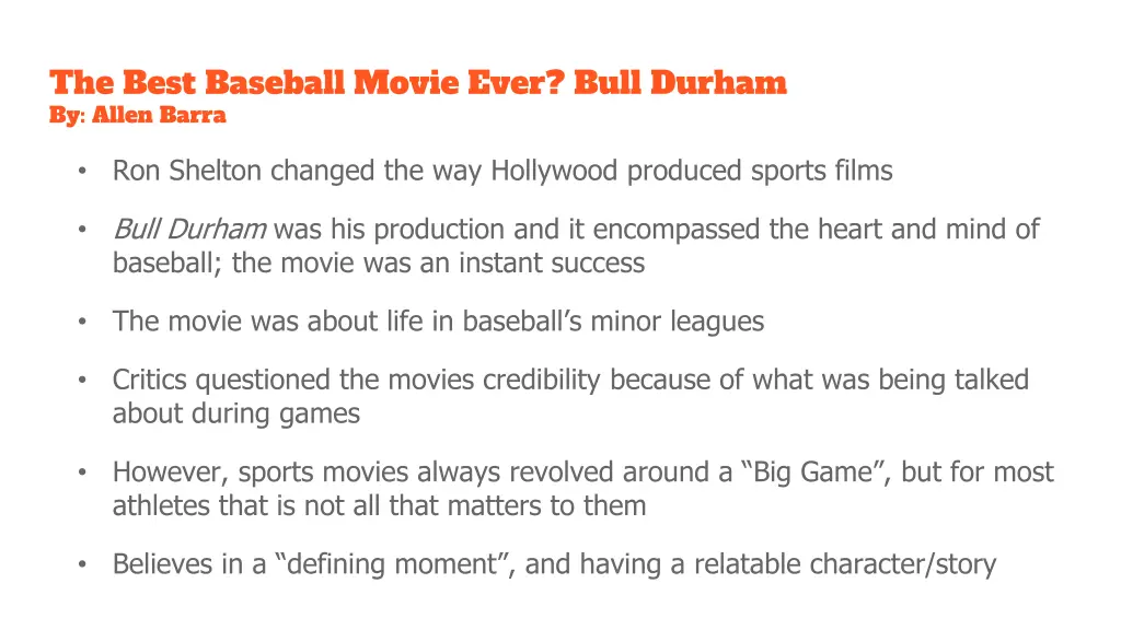 the best baseball movie ever bull durham by allen