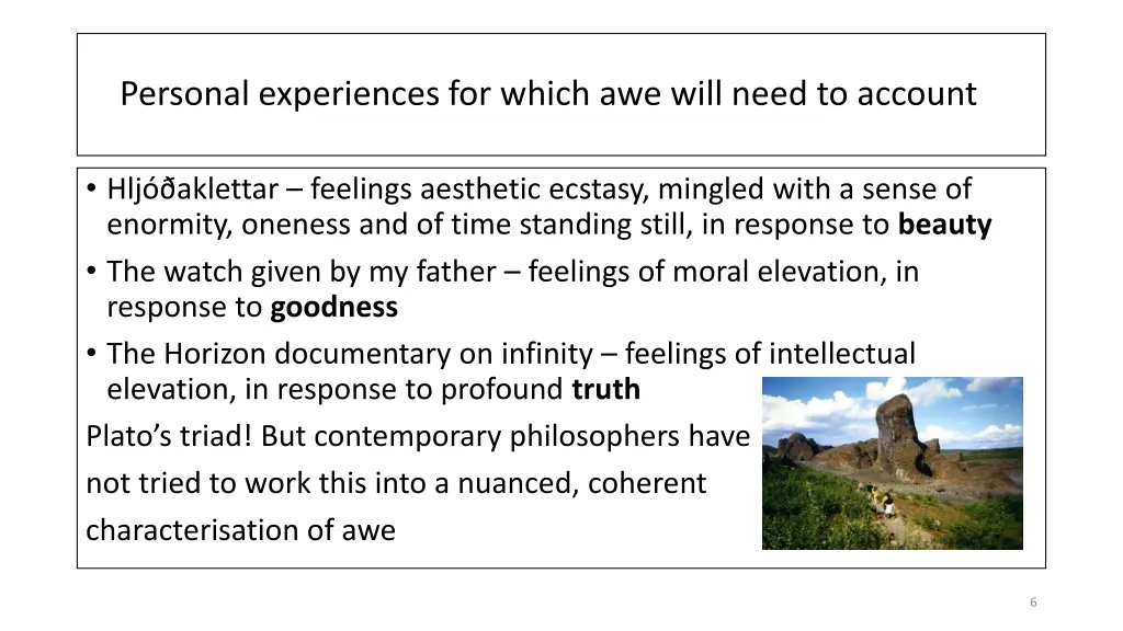 personal experiences for which awe will need