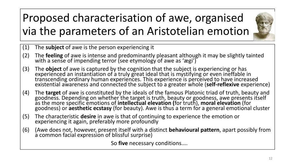 proposed characterisation of awe organised