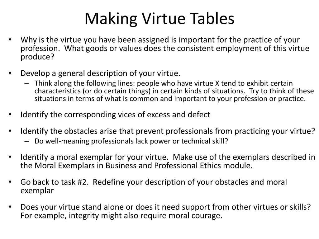 making virtue tables