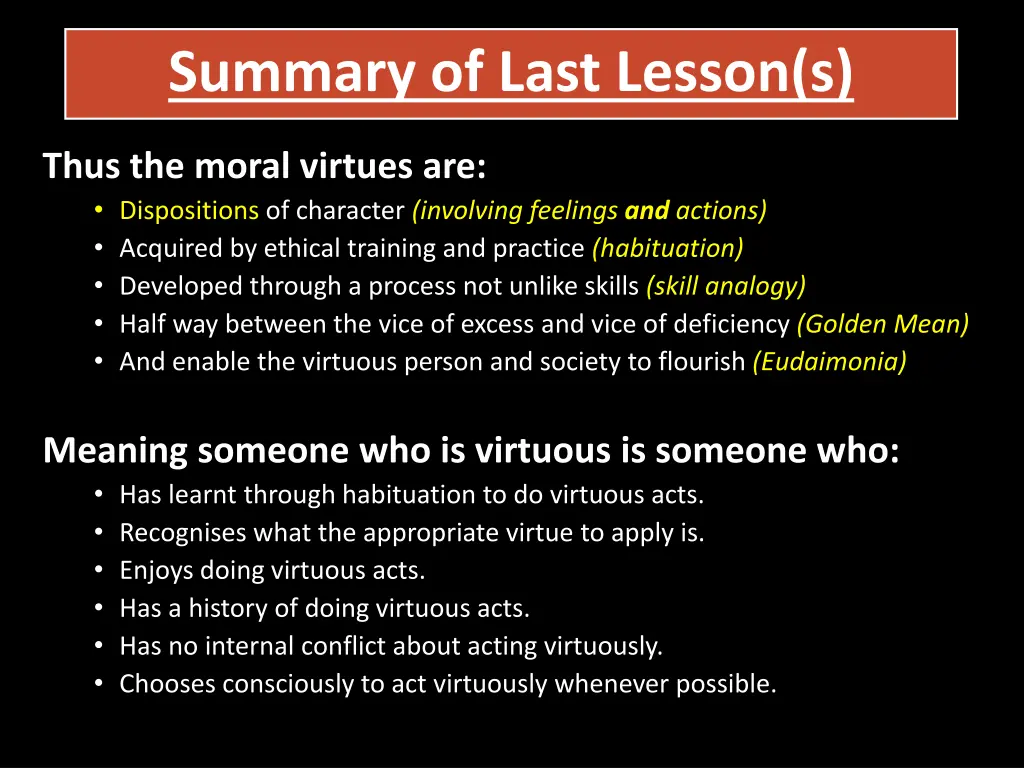 summary of last lesson s