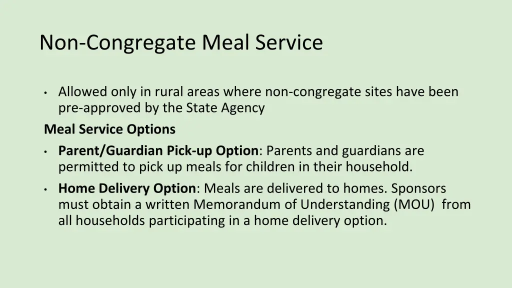 non congregate meal service