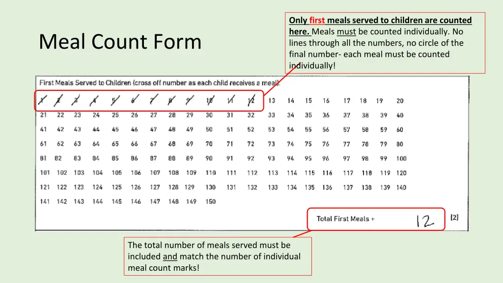 only first meals served to children are counted