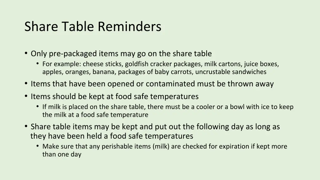 share table reminders