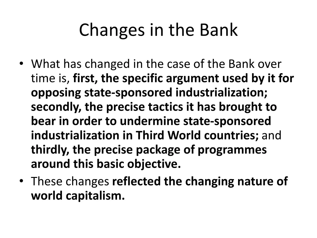 changes in the bank