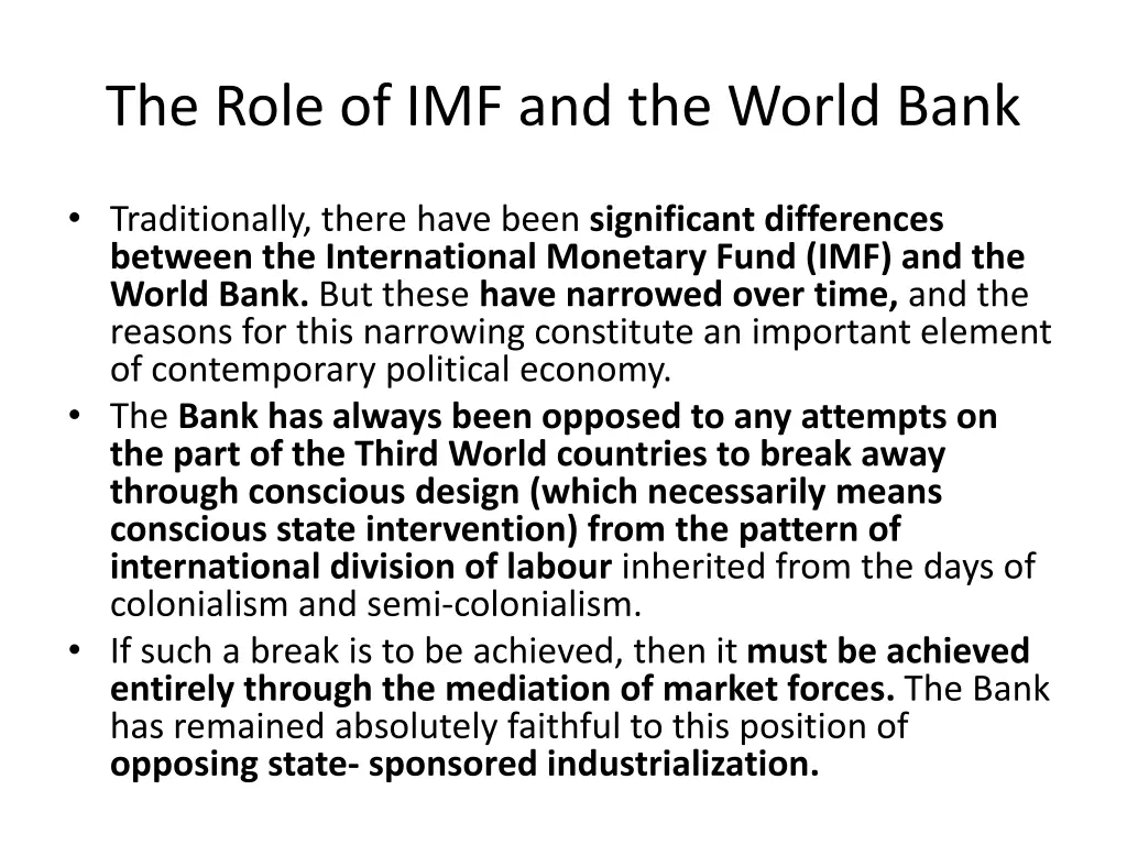 the role of imf and the world bank