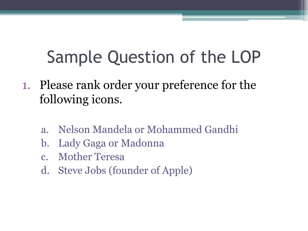 sample question of the lop