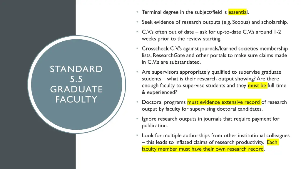 terminal degree in the subject field is essential