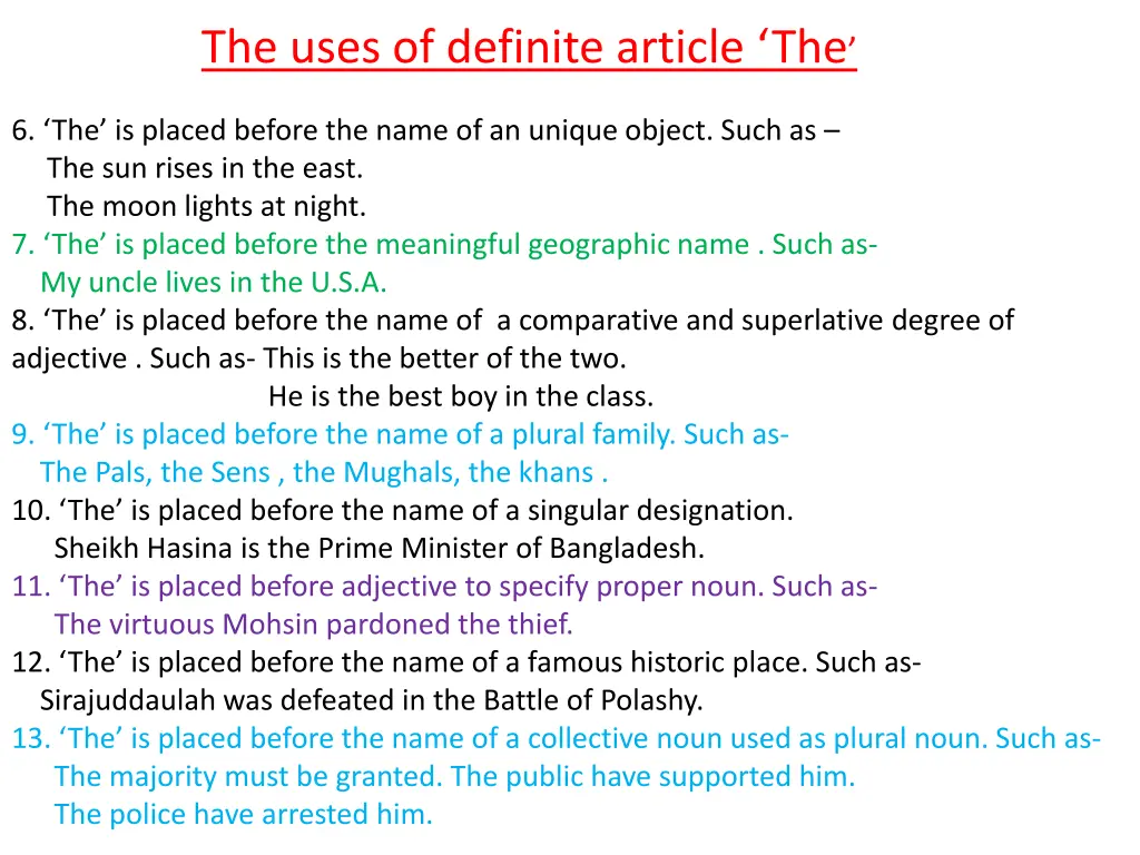 the uses of definite article the