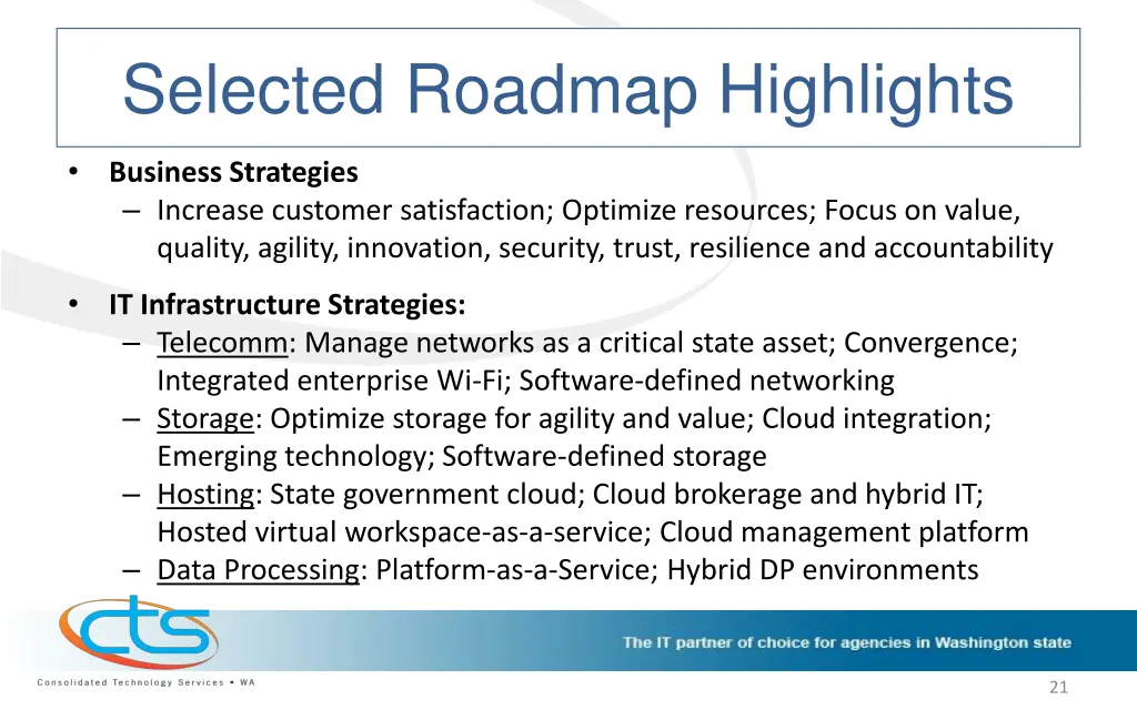 selected roadmap highlights