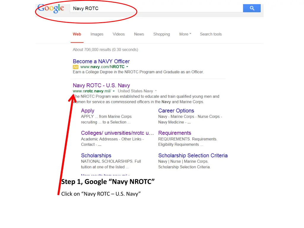 step 1 google navy nrotc