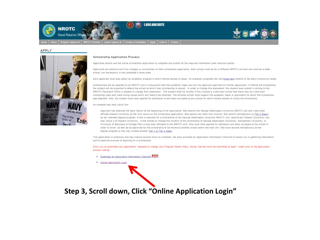 step 3 scroll down click online application login