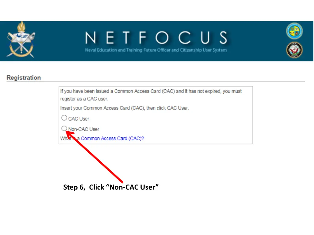 step 6 click non cac user