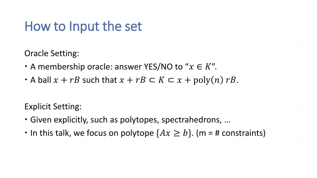 how to input the set how to input the set