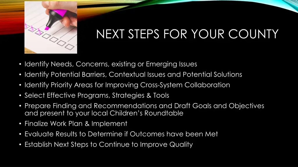 next steps for your county