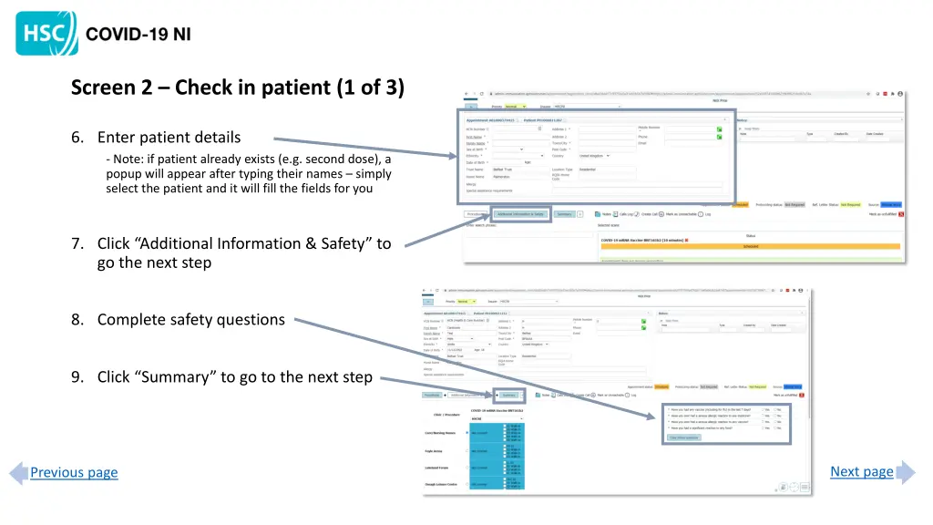 screen 2 check in patient 1 of 3