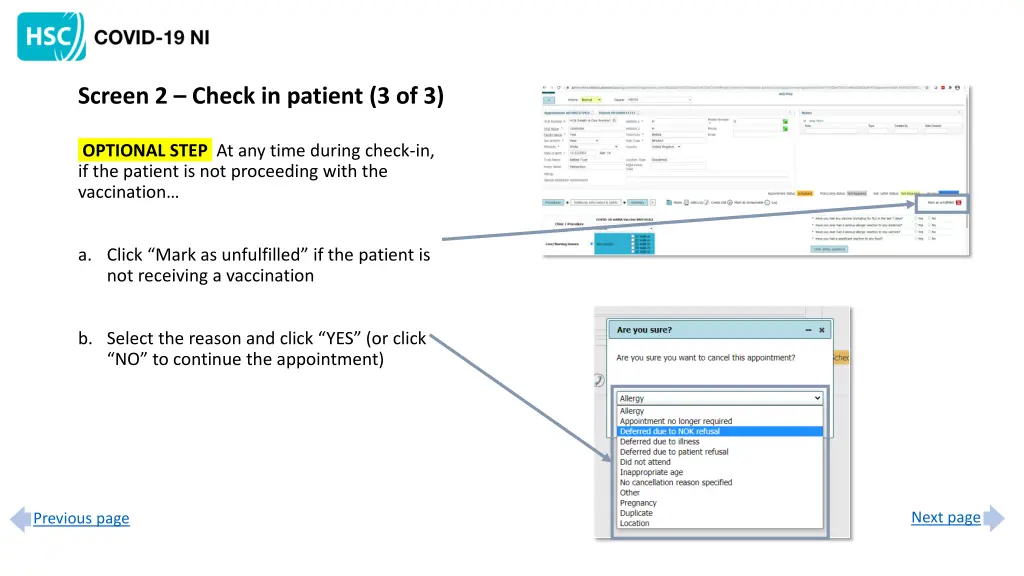 screen 2 check in patient 3 of 3