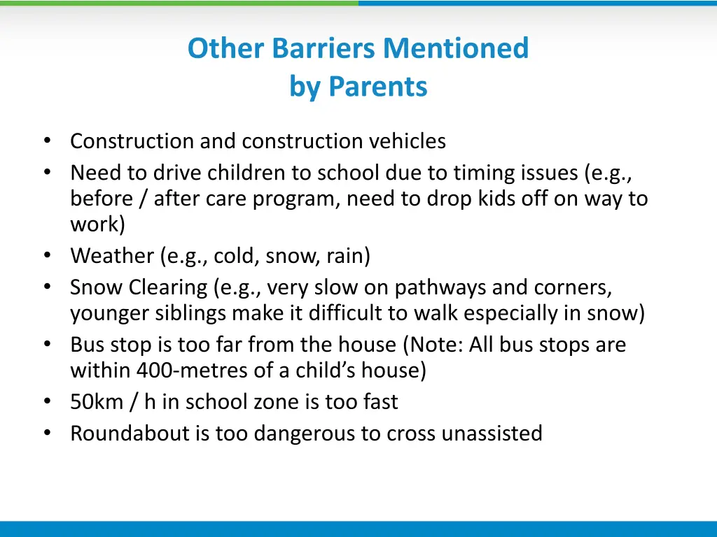 other barriers mentioned by parents