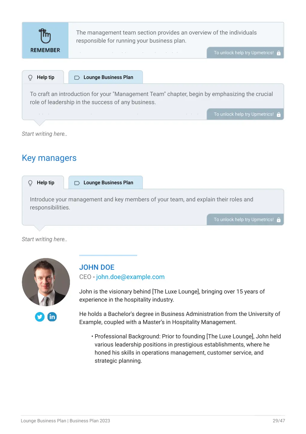 the management team section provides an overview