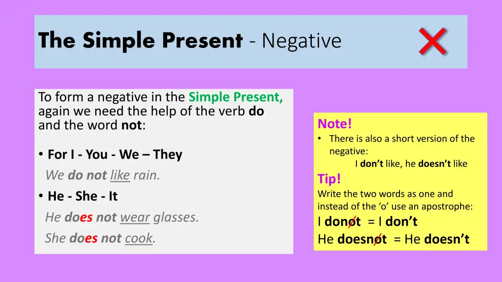 the simple present negative