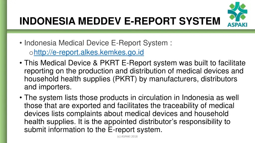 indonesia meddev e report system