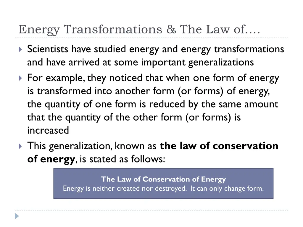 energy transformations the law of