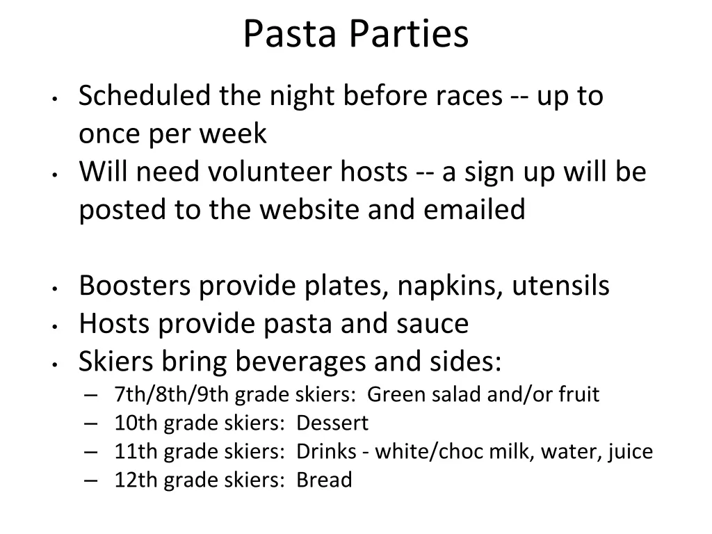 pasta parties