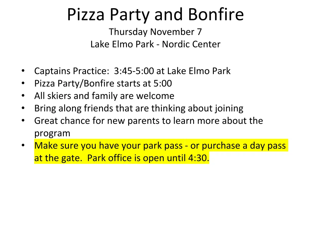 pizza party and bonfire thursday november 7 lake