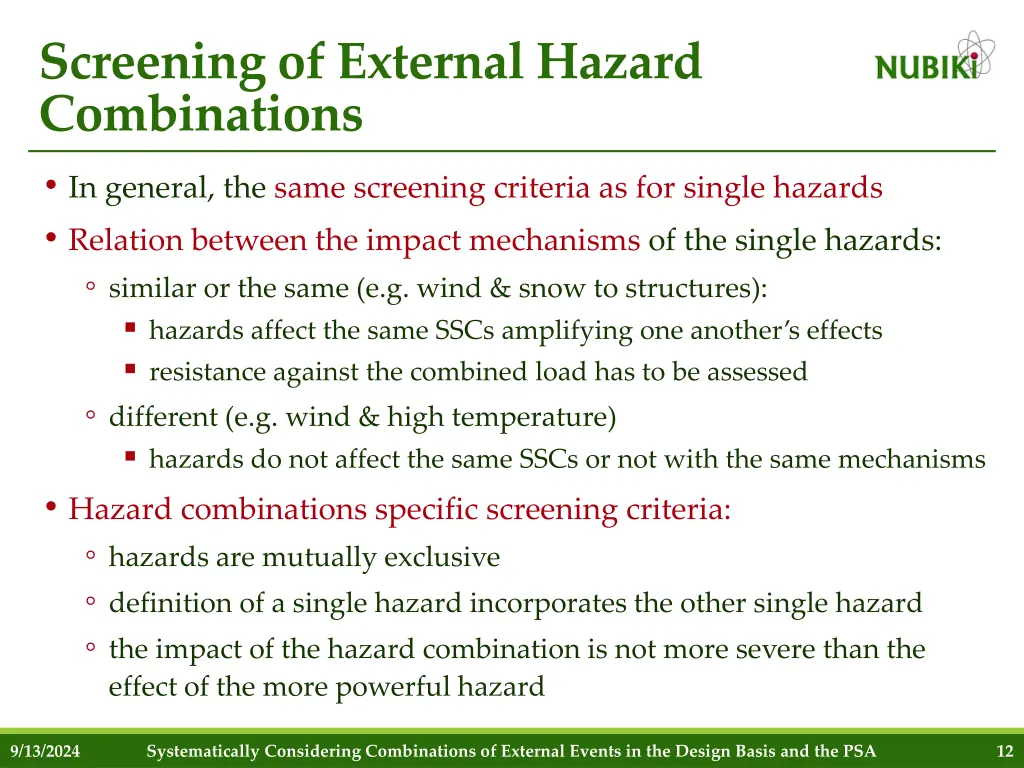 screening of external hazard combinations