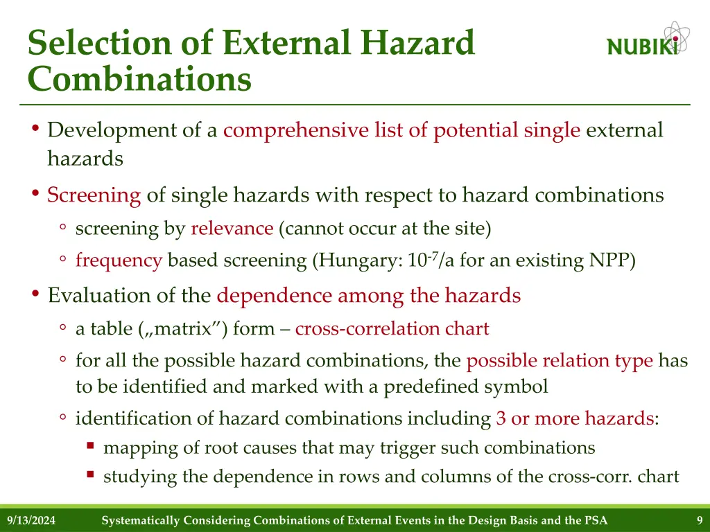 selection of external hazard combinations