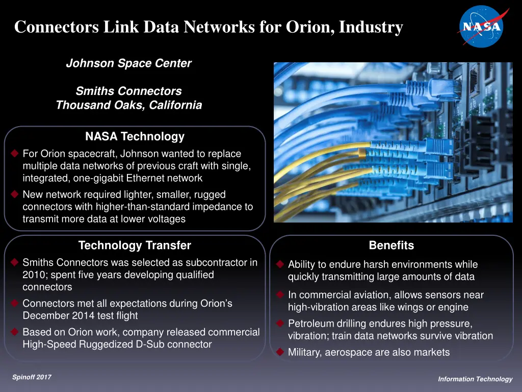 connectors link data networks for orion industry