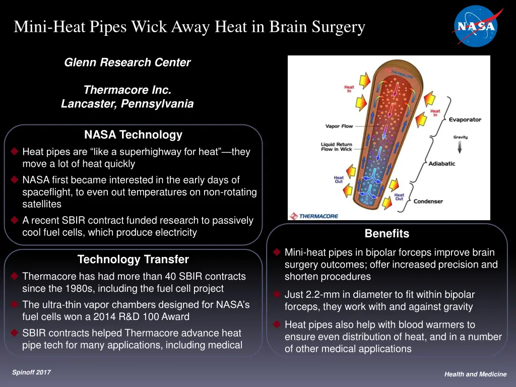 mini heat pipes wick away heat in brain surgery